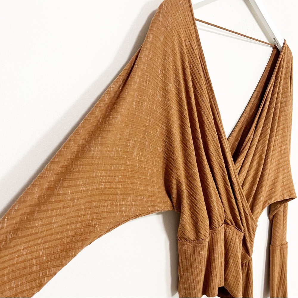 BOGO! Free People East Coast Ribbed Knit Wrap Sweater Top Tan Size XS - Picture 4 of 8